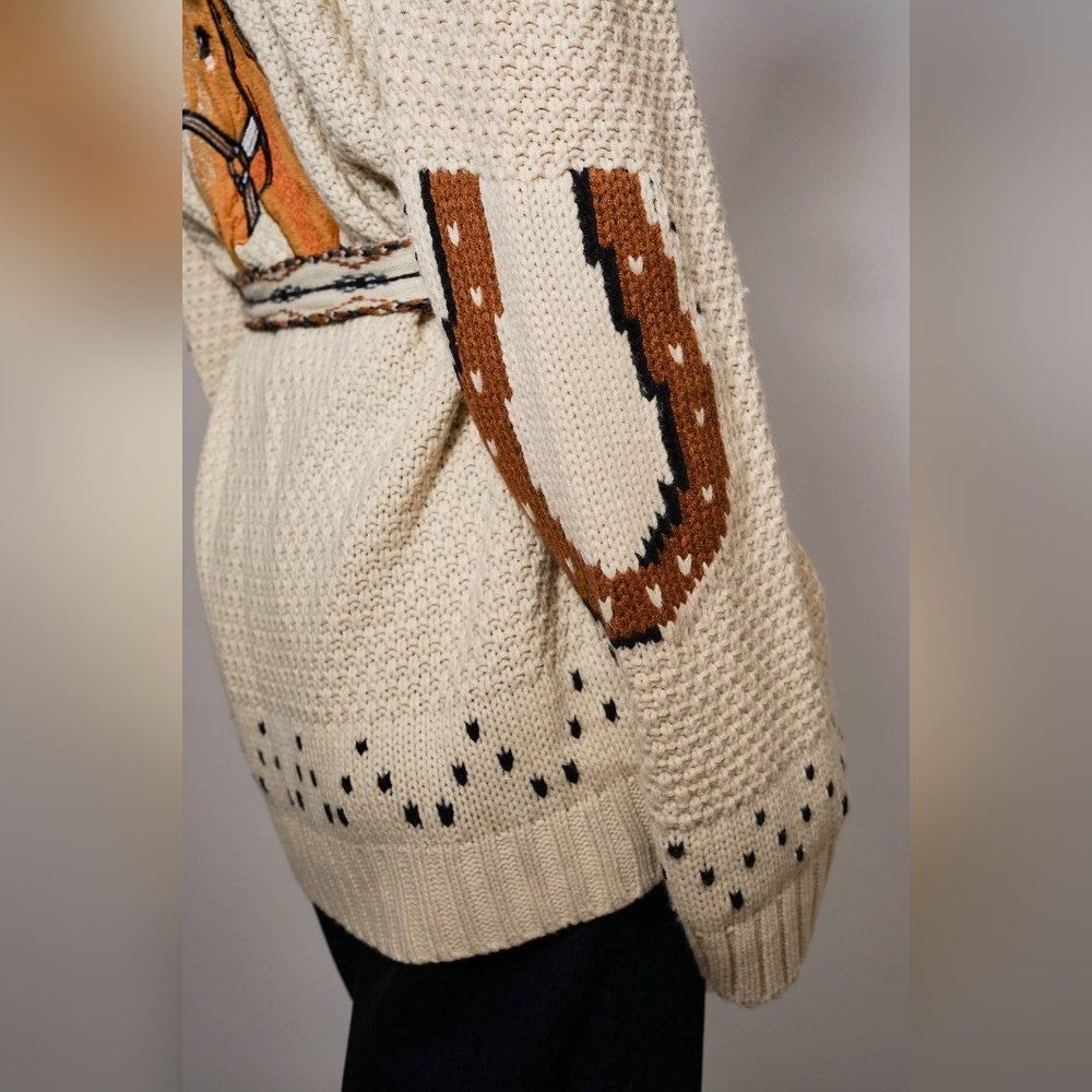 NWT Lucky And Blessed Western Embroidered Horse Belted Cardigan Sweater - Picture 5 of 11